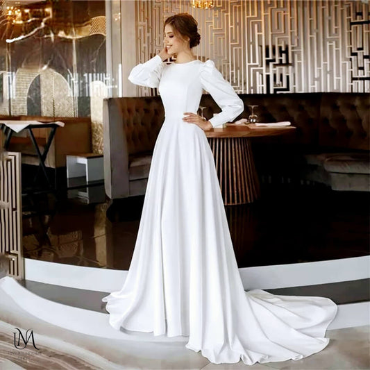 Jupiter - Simple Flow Satin Modest Wedding Dress