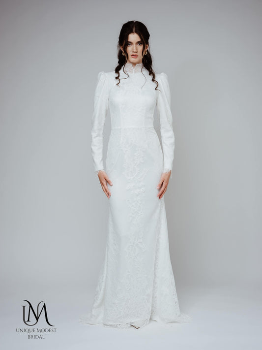 Lilac - Stunning Modest Fit-and-Flare Wedding Dress