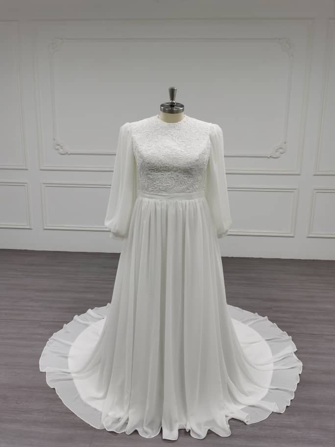 Mercury - Elegant Simple Flow Modest Wedding Dress