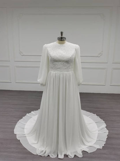 Mercury - Elegant Simple Flow Modest Wedding Dress