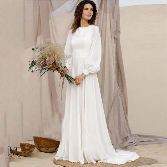 Mars - Classic Minimalist Simple Flow Modest Wedding Dress
