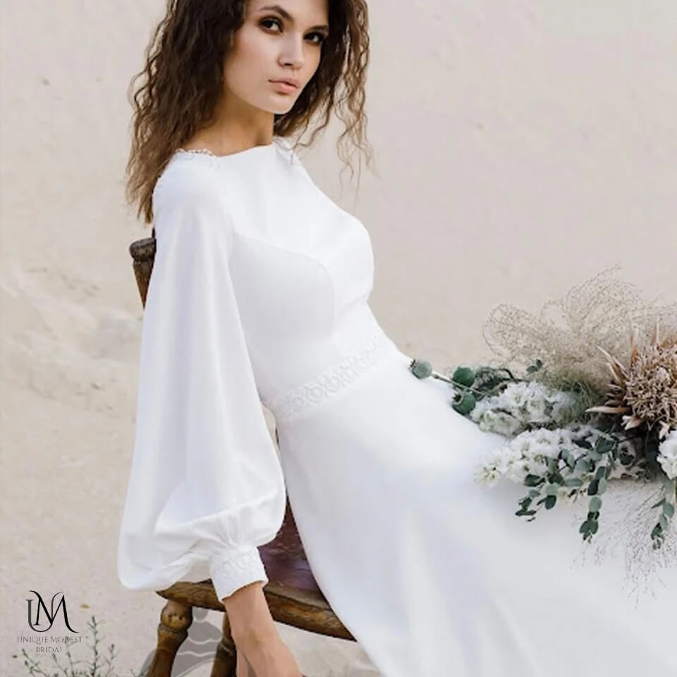 Mars - Classic Minimalist Simple Flow Modest Wedding Dress
