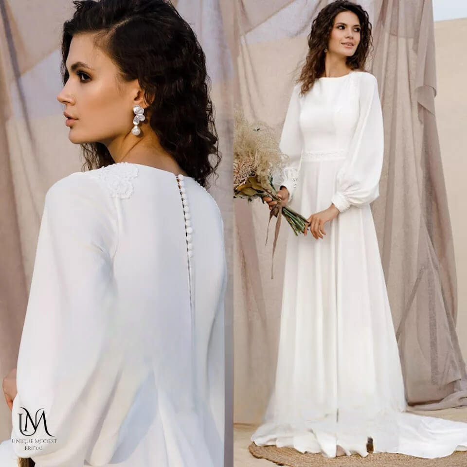 Mars - Classic Minimalist Simple Flow Modest Wedding Dress