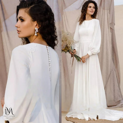 Mars - Classic Minimalist Simple Flow Modest Wedding Dress