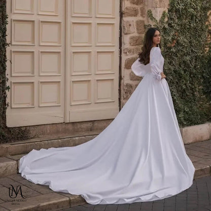 Moon - Elegant Minimalist Chiffon Modest Wedding Dress