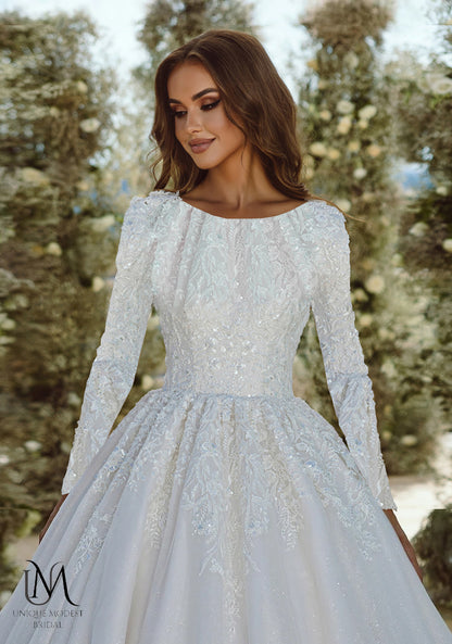 Radiantique - Elegant A-Line / Ball Gown Modest Wedding Dress