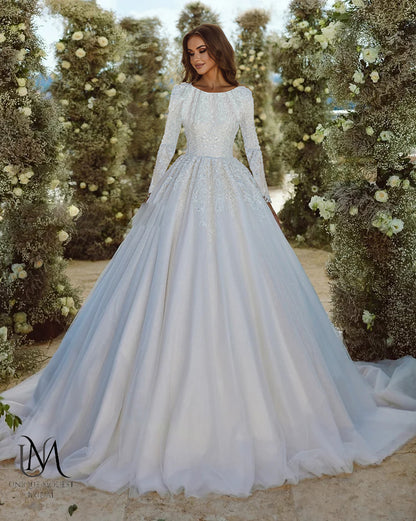 Radiantique - Elegant A-Line / Ball Gown Modest Wedding Dress