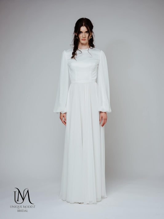 Pearl - Modest Long-Sleeve A-Line Wedding Dress