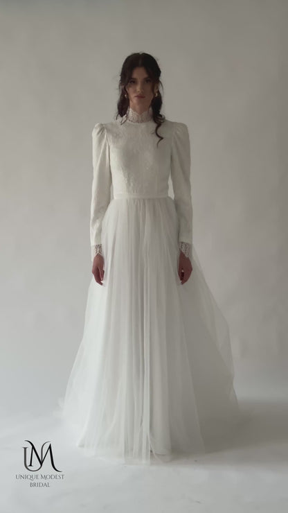 Diamond - Modest Lace and Tulle Long-Sleeve Wedding Dress