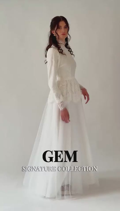 Gem - Long Sleeve Modest Lace Wedding Dress