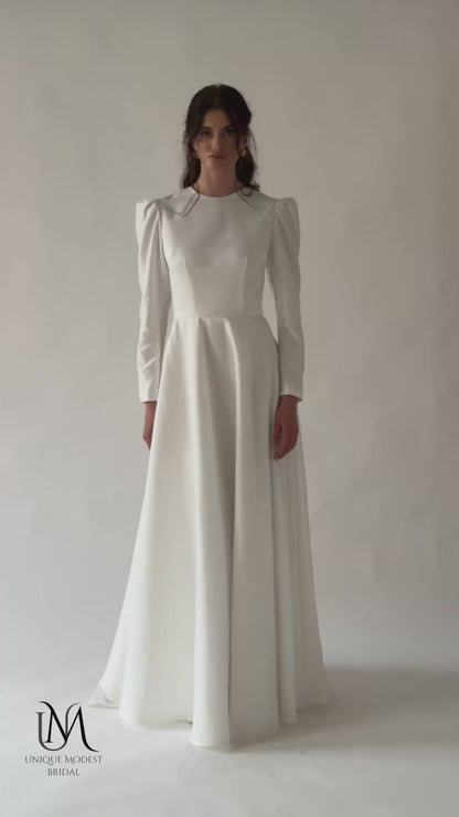 Savana - Classic Modest Bridal Gown with Long Sleeves and A-Line Silhouette