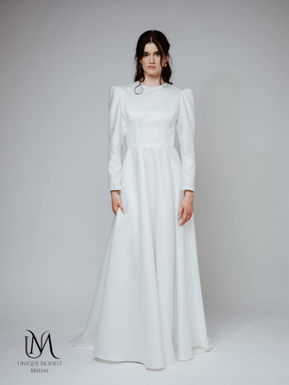 Savana - Classic Modest Bridal Gown with Long Sleeves and A-Line Silhouette