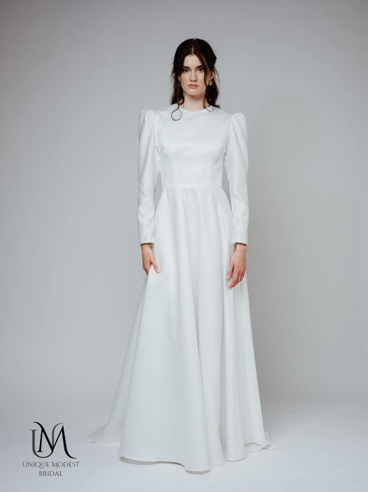 Savana - Classic Modest Bridal Gown with Long Sleeves and A-Line Silhouette