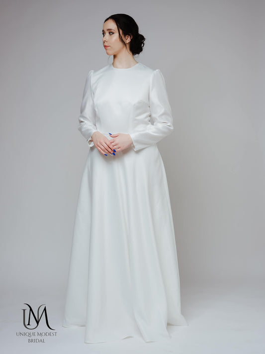 Savana – Modest Plus Size Satin Wedding Dress