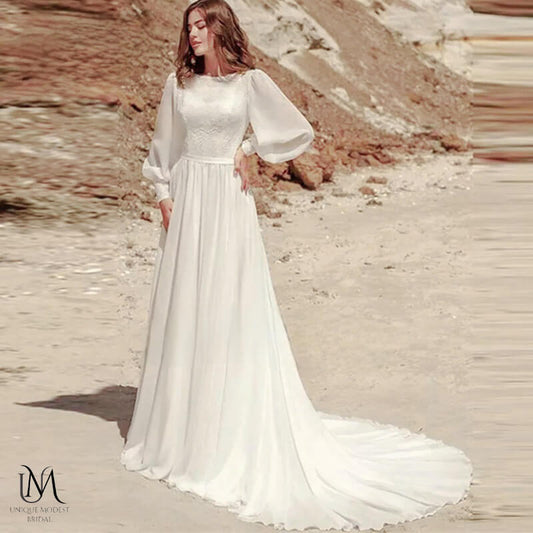 Venus - Elegant Simple Flow Chiffon Modest Wedding Dress